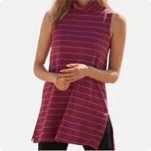 Garnet Hill Cowl Neck Funnel Tunic Top Red Stripe Large